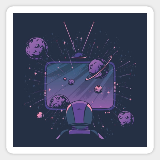 Greatest Show Off Earth // Space Cadet Watching TV in Outer Space // Cool Outer Space Illustration Sticker by SLAG_Creative